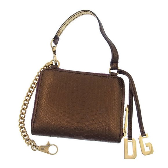 Authentic Dolce & Gabbana Wallet Purse Python Brown Gold Woman - Picture 1 of 4